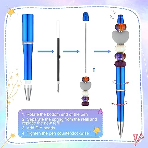 Miniatura 6 de Kosiz 60 bolígrafos de plástico con cuentas de tinta negra para niños, estudiantes, regalos, suministros escolares de oficina (serie azul, simple)