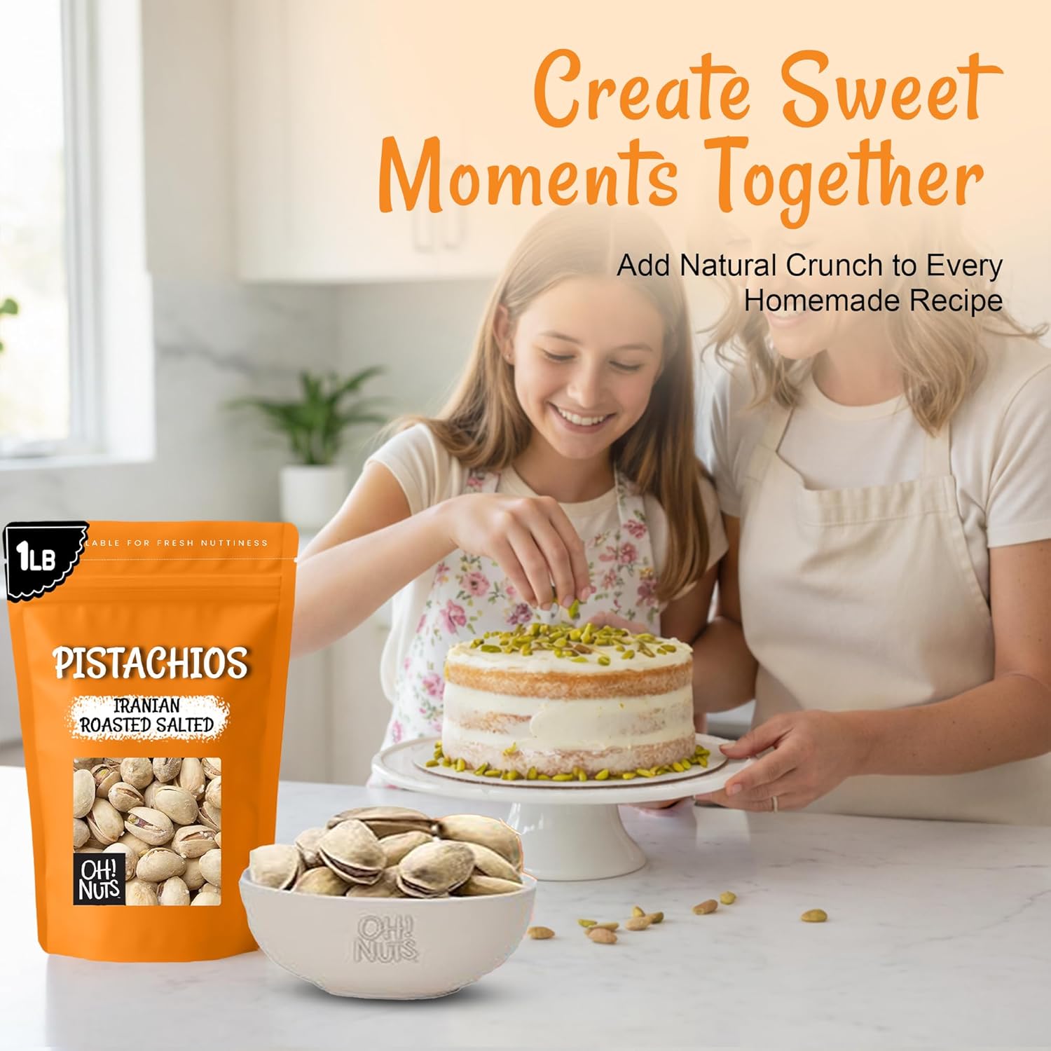 Oh! Nuts Pistachios Iranian Style - Roasted Lightly Salted - 1 lb - Shelled Whole Nuts - Packed in New York Zip-Seal Bag for Exceptional Freshness