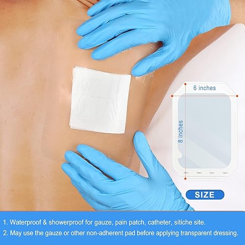 Miniatura 4 de Vendaje de película transparente, vendajes de cuidado posterior de tatuajes de 6 x 8 pulgadas, paquete de 20, parche grande impermeable para cubrir