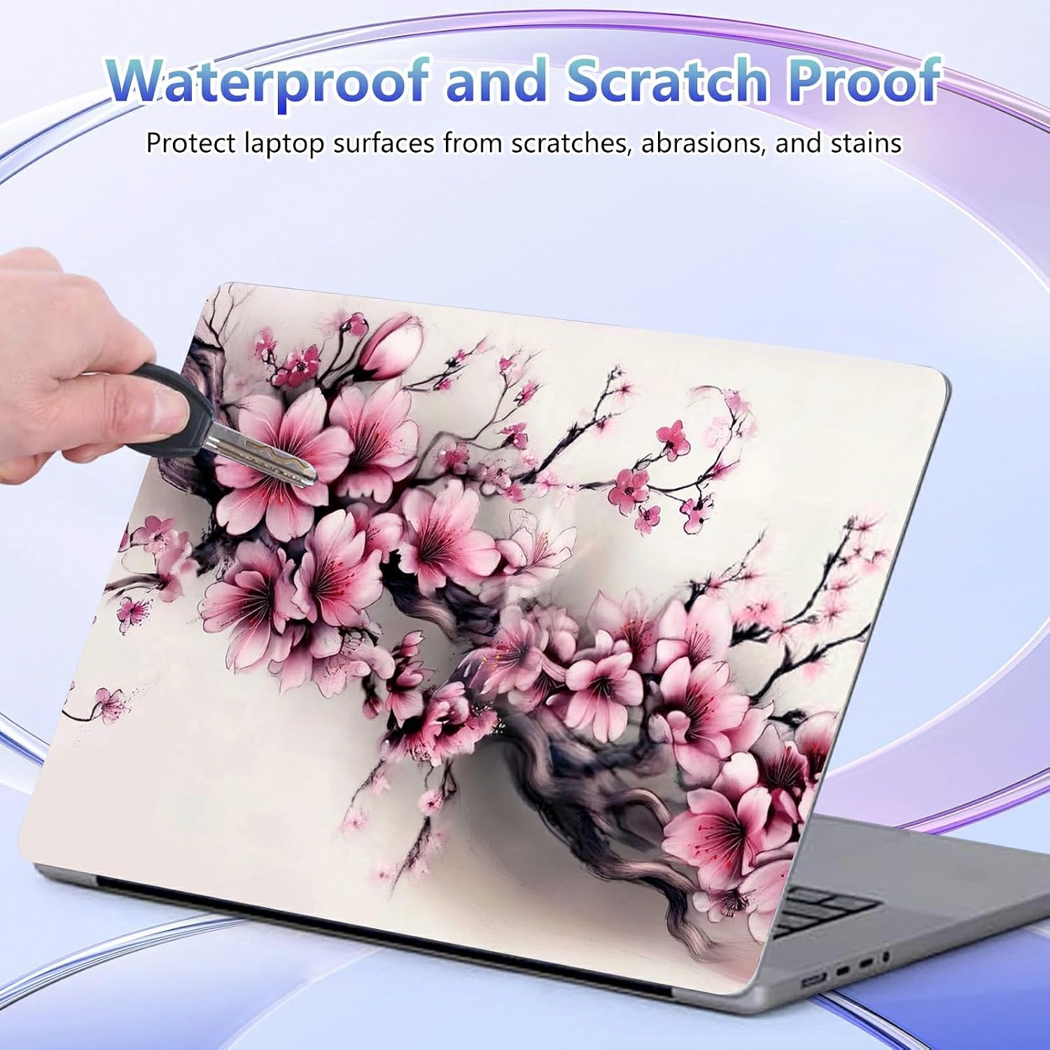 Laptop Skin Sticker, 12 13 13.3 14 15 inch Reusable HD Laptop Skins Waterproof & Scratch-Resistant Protector Cover for iPad,Notebook PC,Cherry Blossom Pink Flowers
