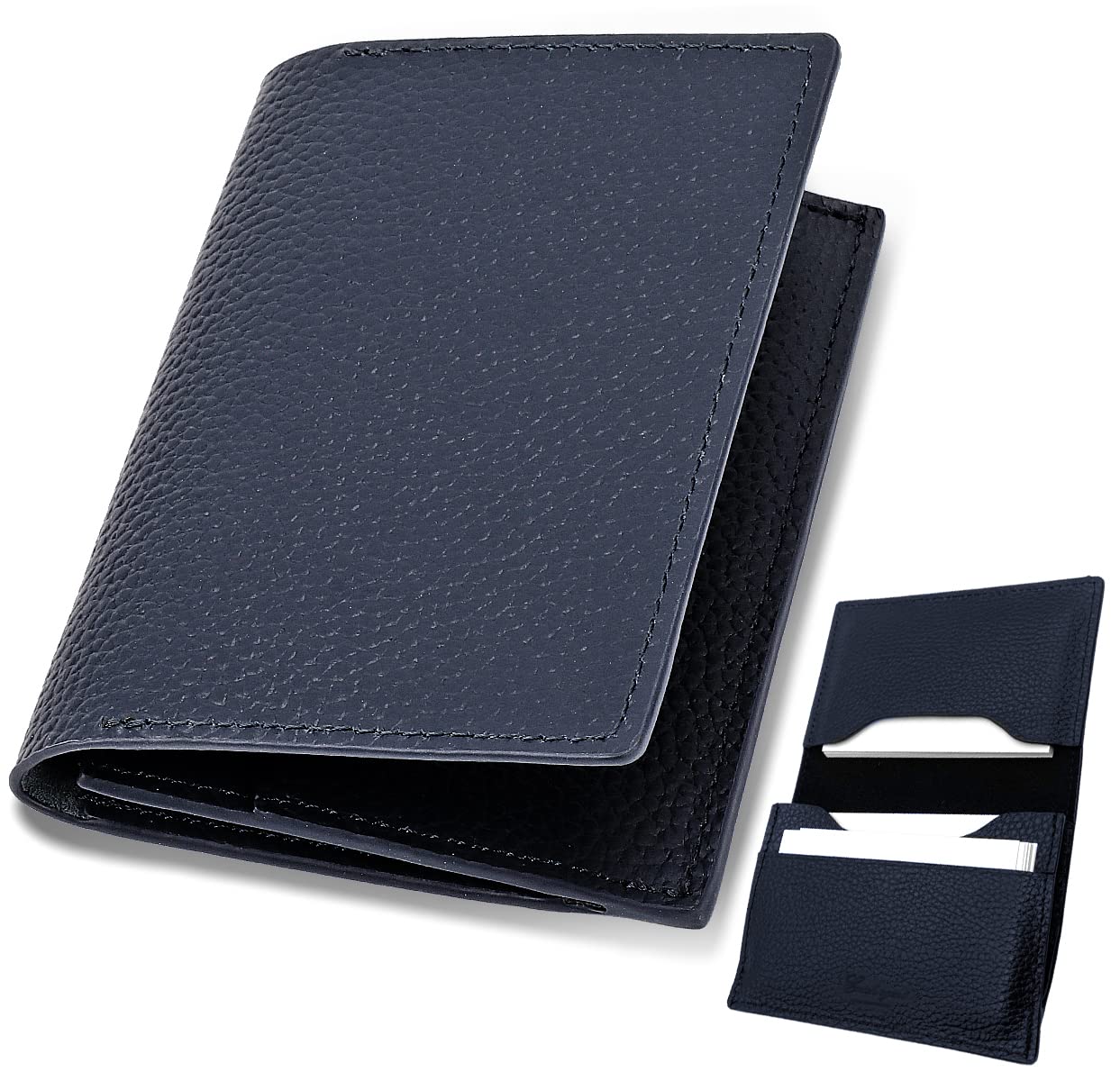 Enich Agent Genuine Cowhide Leather Business Card Holder Navy Slim Italy Made