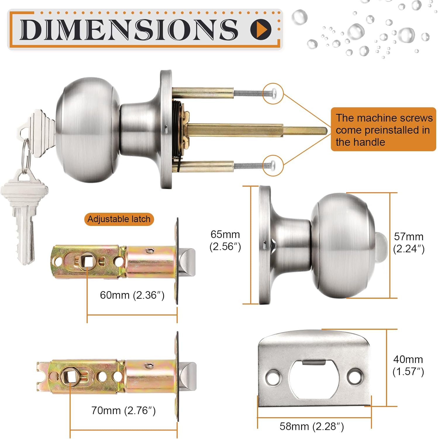 Probrico Keyed Alike Door Knobs with Lock and Key, Exterior Door Locks, Flat Ball Knob Style, Brushed Nickel, 5 Pack