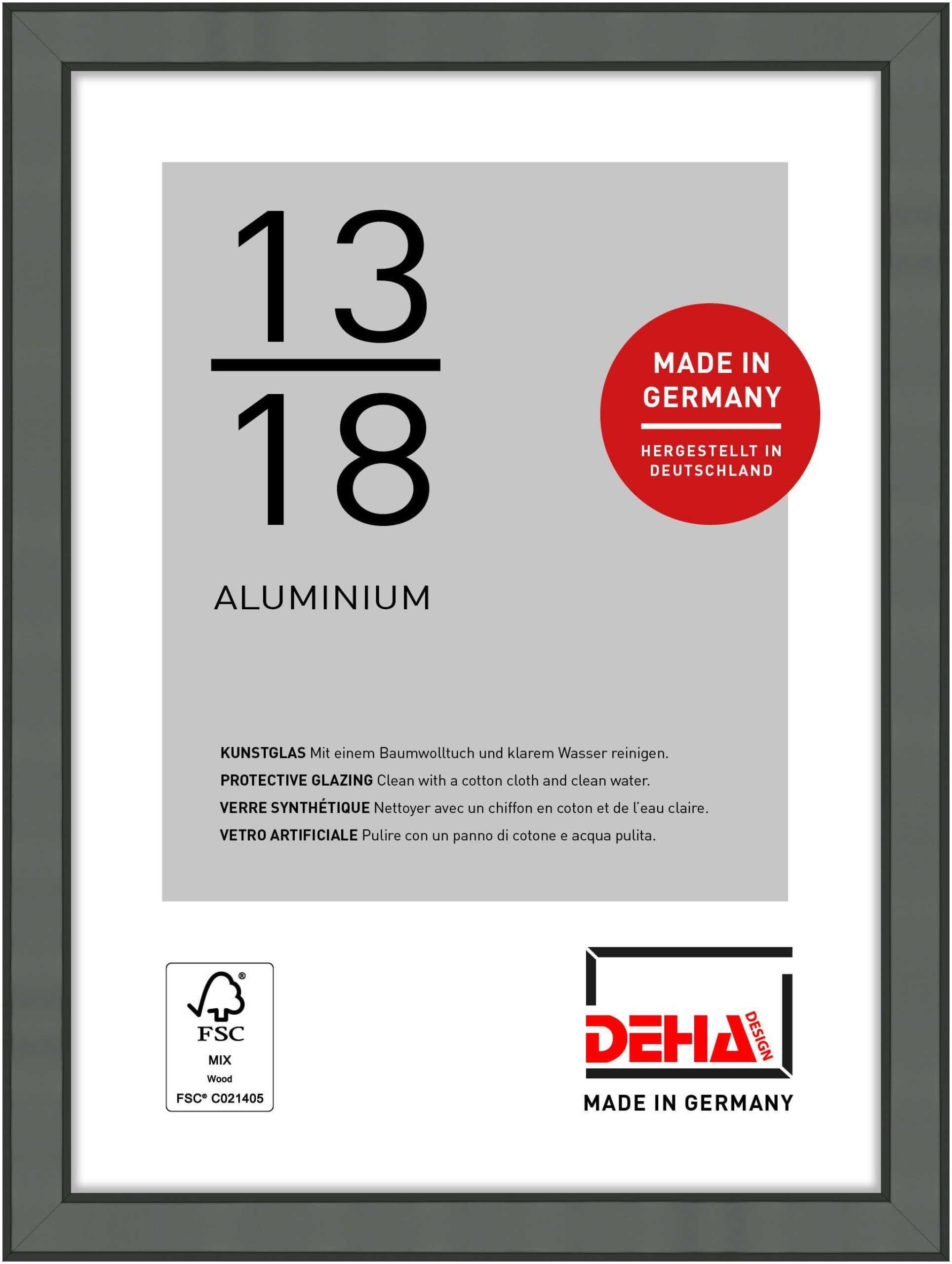 Deha Design Contrast Grey Boston Aluminium Picture Frame - 13X18 cm (5X7 in) – Grey - With Synthetic Glass And Push/Turn Clips