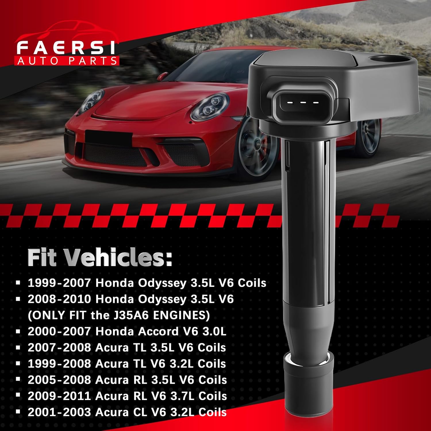 FAERSI Set of 6 OE Replacement Ignition Coil Pack for Honda Odyssey/Accord EX/LX (1999-2011) & Acura TL/RL/CL (1999-2011) 3.0/3.2/3.5L V6, Replaces# UF242 90919-02247 C1221