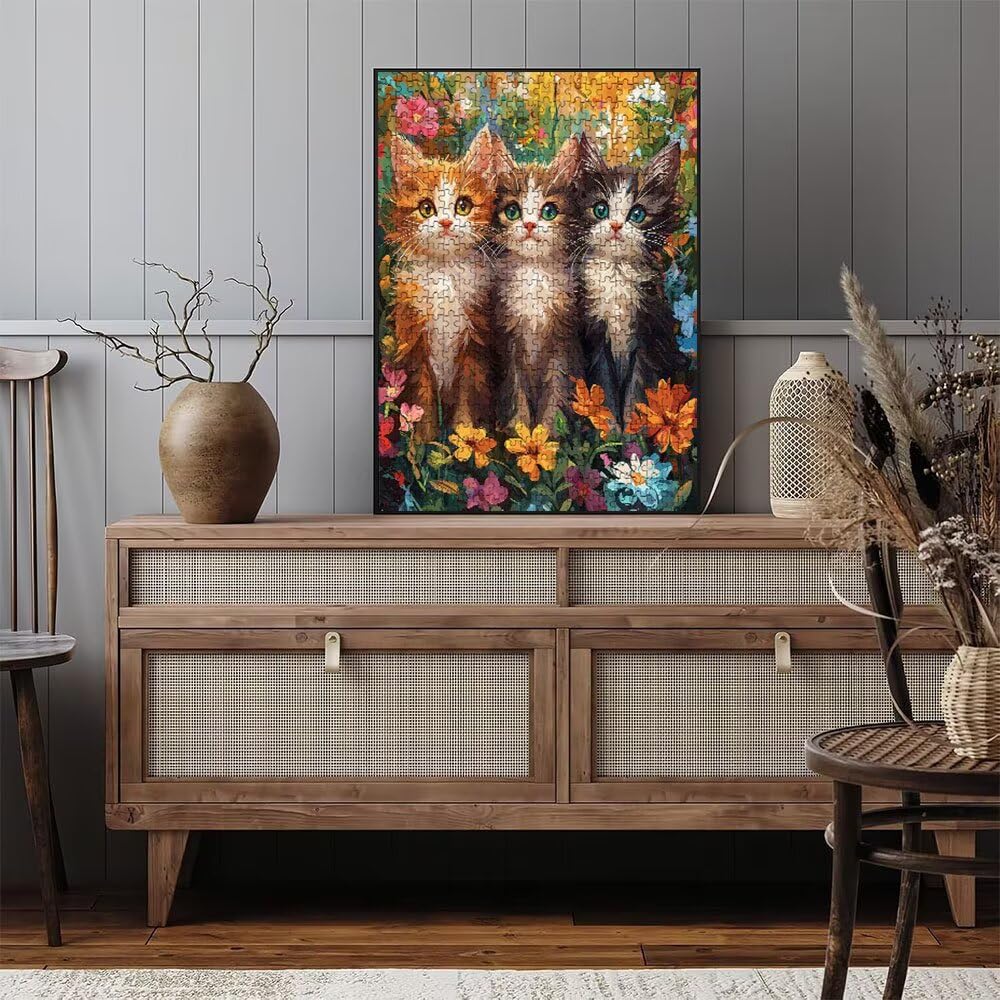 Blumenbunt Katze Puzzle 2000 Teile, Klassische Puzzles, Geschicklichkeitsspiel Puzzle für Erwachsene, Puzzlespiele für Die Ganze Familie, Mit Schöner Verpackung, Dekoration Puzzles DX0YL3-394