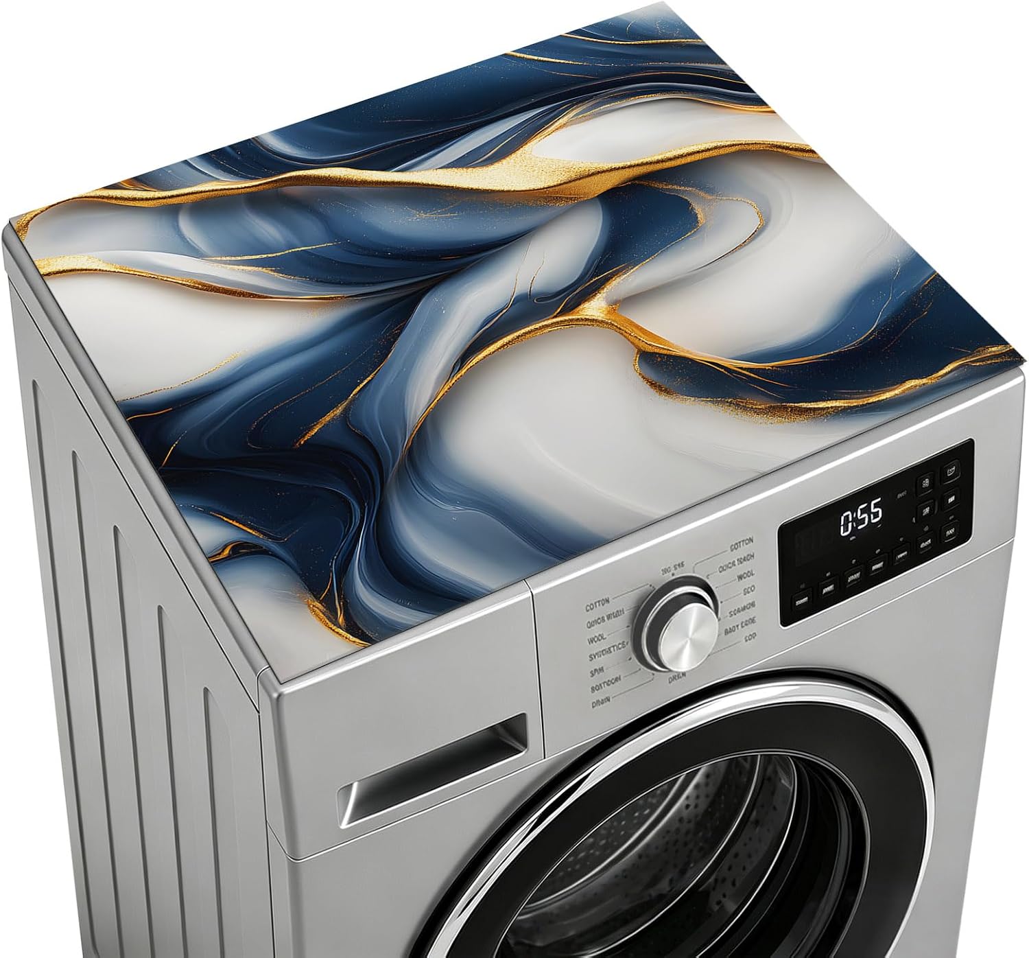 Washer and Dryer Topper Protector Mat 23.6"x19.7", Navy Blue Marble Non-Slip Washing Machine Top Cover, Diatomite Dustproof Washer Dryer Topper for Laundry Room Organization Gold Modern Art