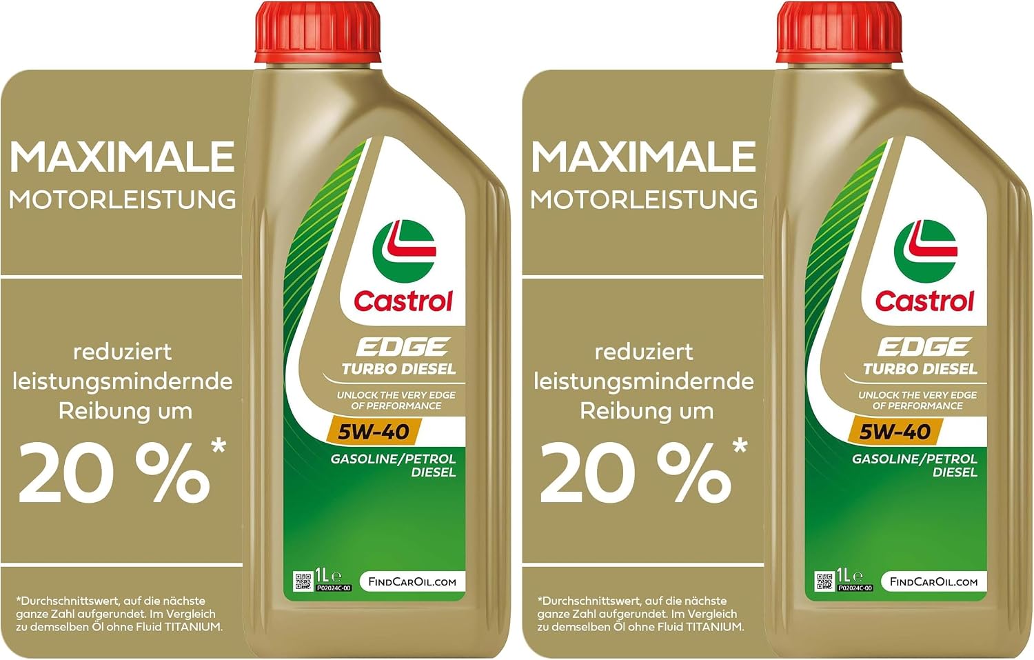 زيت محرك Castrol Edge Turbo Diesel 5W-40 سعة 1 لتر، عبوة من قطعتين