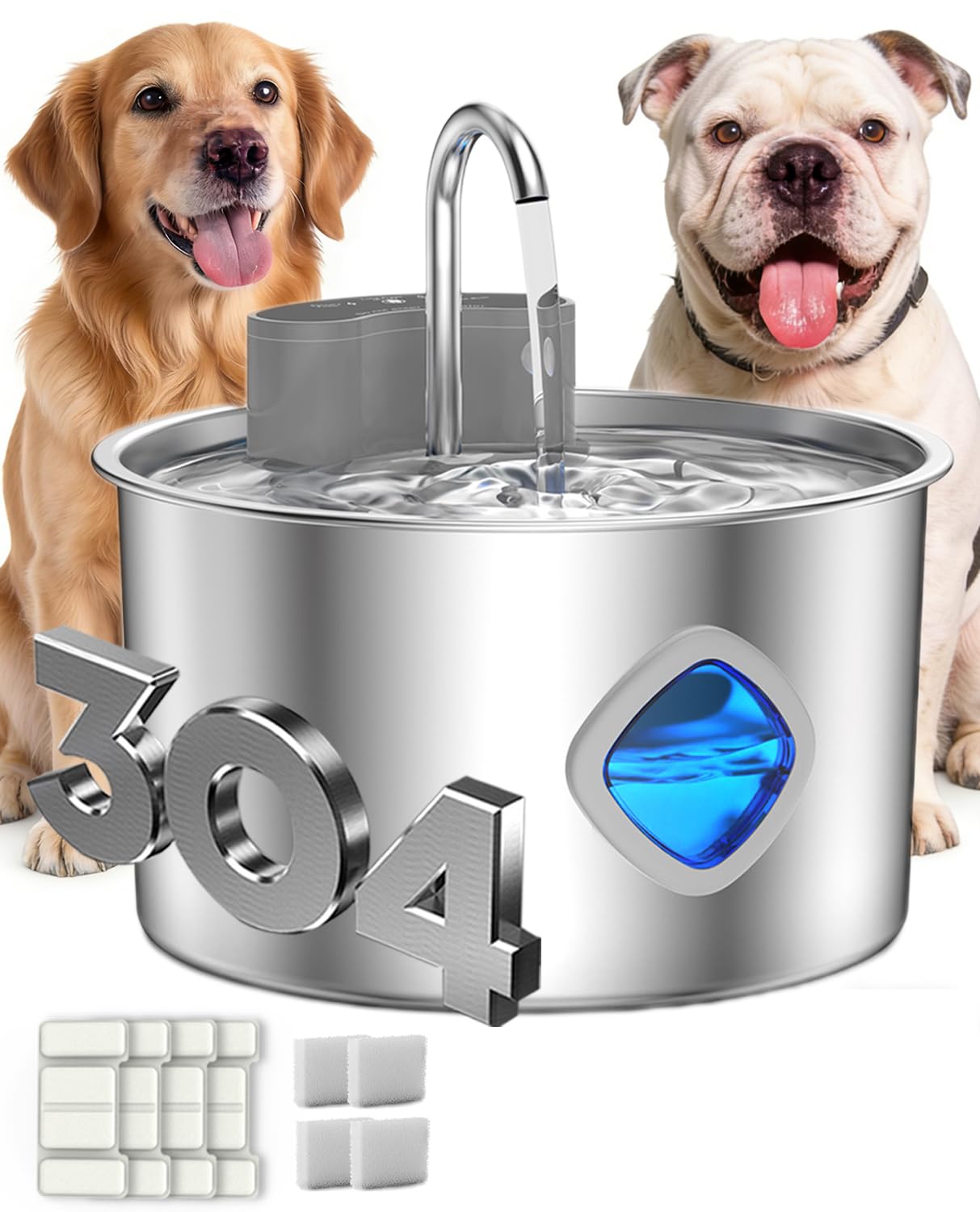 Vetiflow Dog Water Bowl, 3.2L Cordless Dog Water Fountain Bowl, 3 Smart Dispensing Modes, Quad Filtration & Continuous Water Flow, Stainless Steel