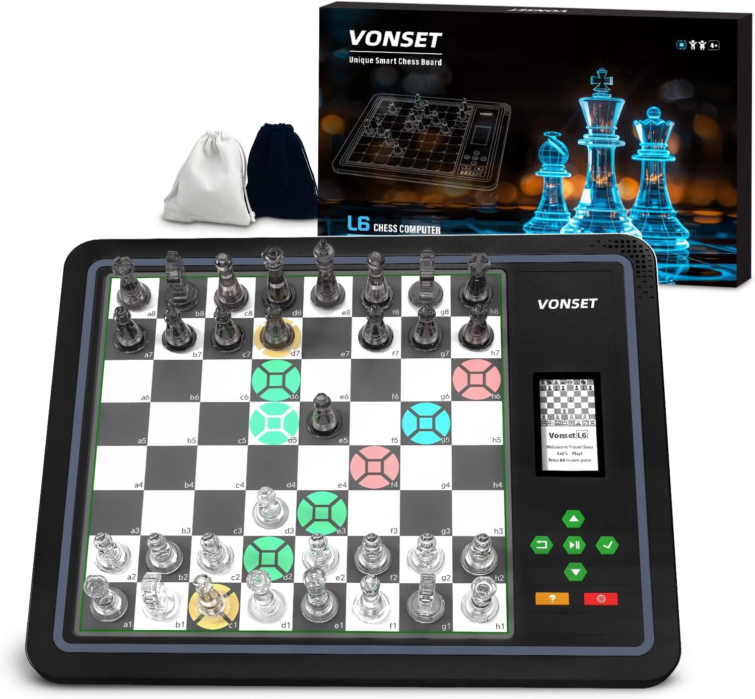 Electronic Chess Board L6 with LED Lights, Computer Chess Set with Piece Position Display, Chess Computer Game for Beginners and Lovers