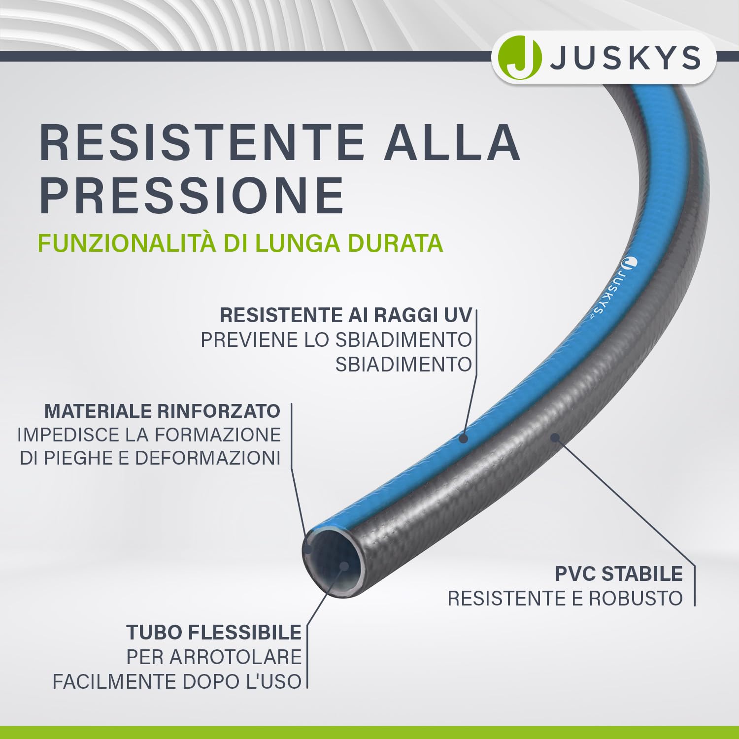 Carrello per tubo Juskys con tubo da 30 m e doccetta multifunzione - Avvolgitubo mobile con supporto da parete, ugello — Blu Grigio scuro