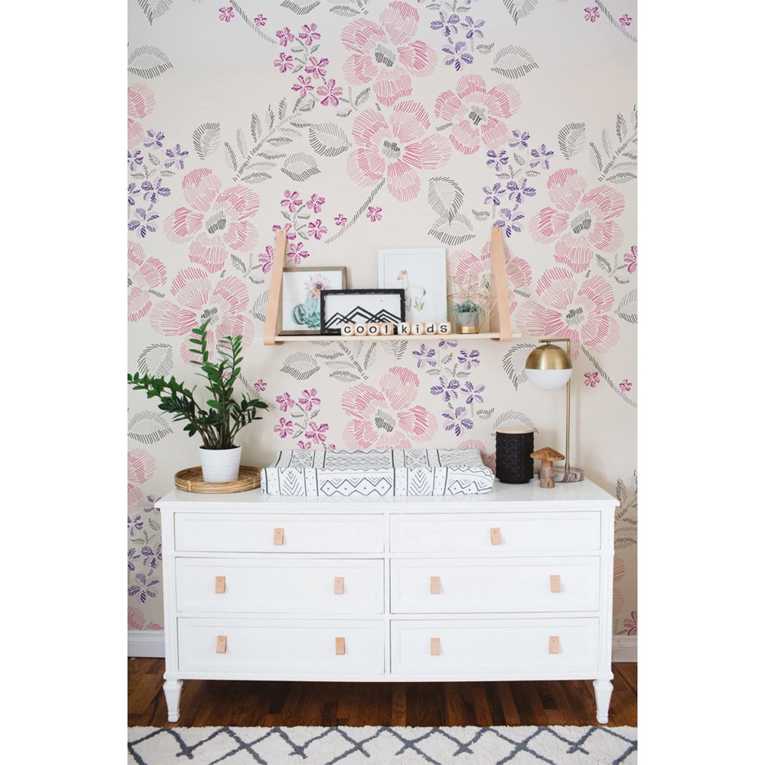 Papier peint latex floral minimaliste 208x146 cm pour rénover un mur abîmé ou un meuble