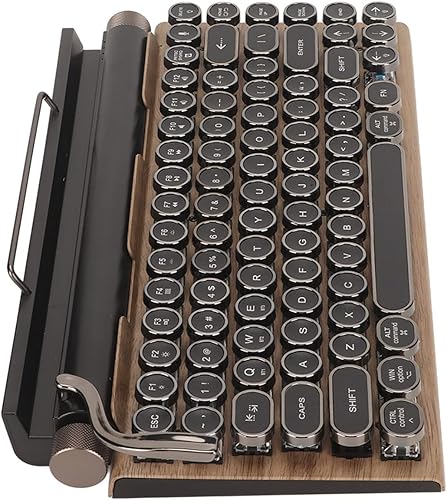 Miniatura 8 de Teclado de máquina de escribir retro, 83 teclas, teclado mecánico Bluetooth inalámbrico vintage con retroiluminación LED RGB, teclados azules para