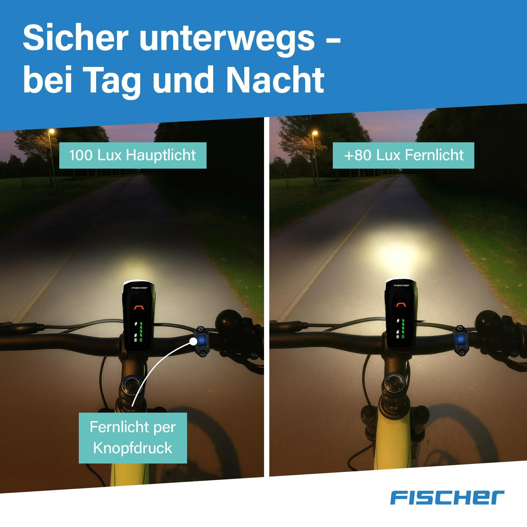 Image secondaire de Phare Avant LED Fischer 100 Lux avec Capteur de Faisceau pour Vélo - Noir