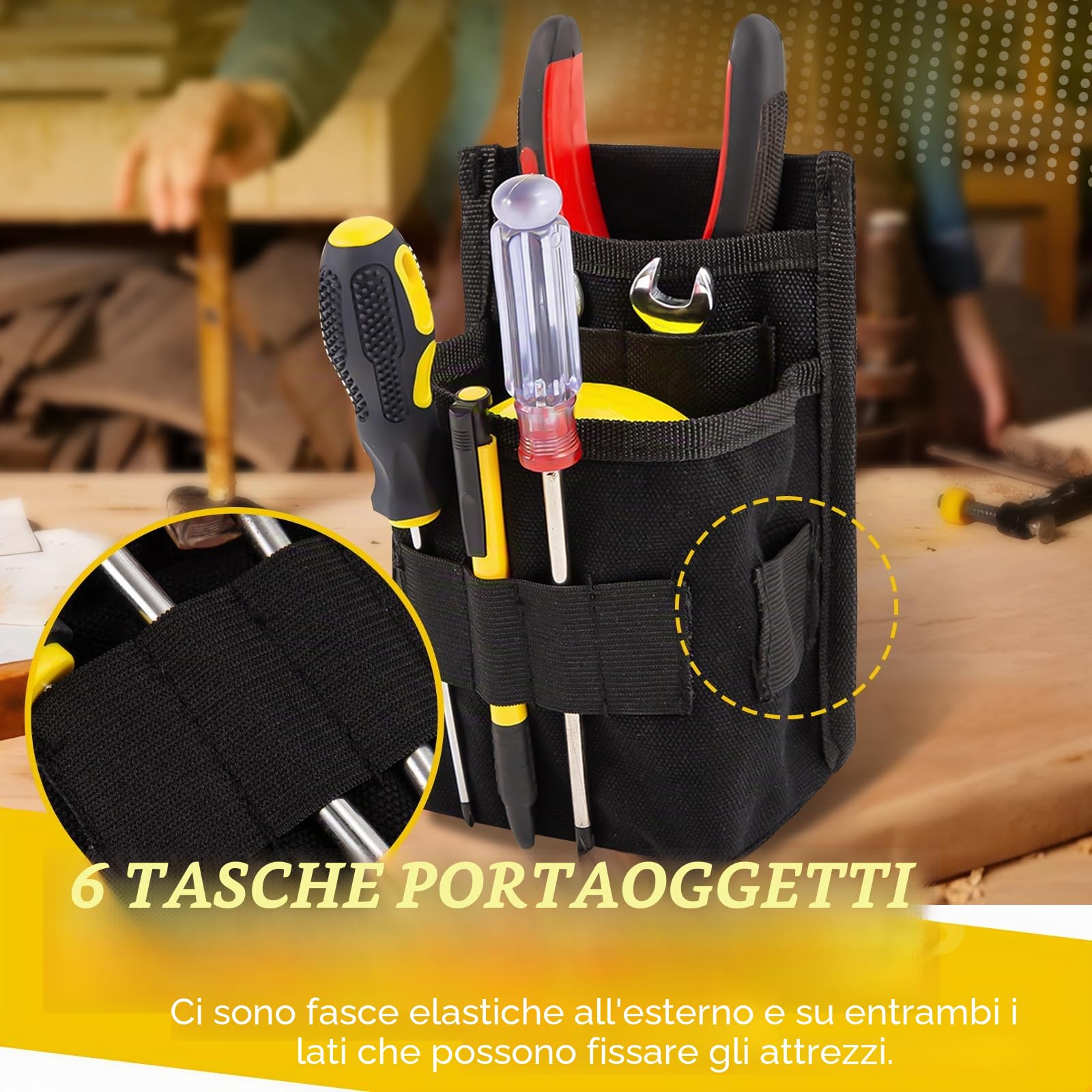 Marsupio Porta Attrezzi, Porta Attrezzi da Cintura, Borsello Lavoro da Lavoro, Tessuto Oxford, Piccola Borsa Elettricista, Impermeabile per Tecnici, Tecnici di Manutenzione, Elettricisti（Nero）