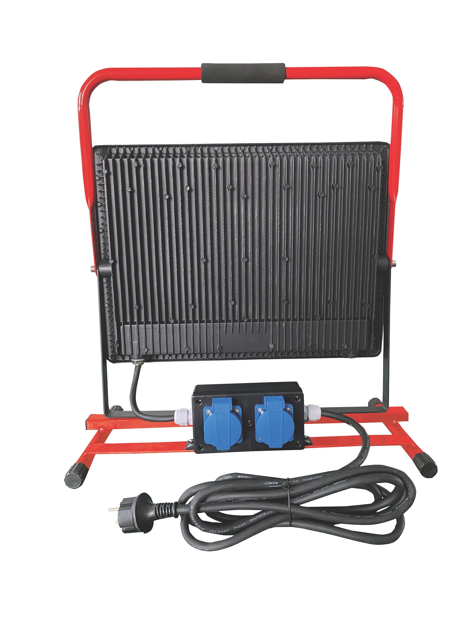 BOXTEC LED Baustrahler mit 2 STECKDOSEN, stabiles Standgestell, 3m robustes Gummikabel 6500K, IP54 Arbeitsleuchte Bauleuchte, Leistung in Watt:300 W inkl. 2 Steckdosen