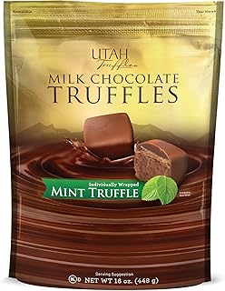 Utah Truffles Mint Chocolate Truffles, Individually Wrapped Milk Chocolate Mint Truffles, Bite-Sized Creamy Center, 16 oz Resealable Bag (Pack of 1)