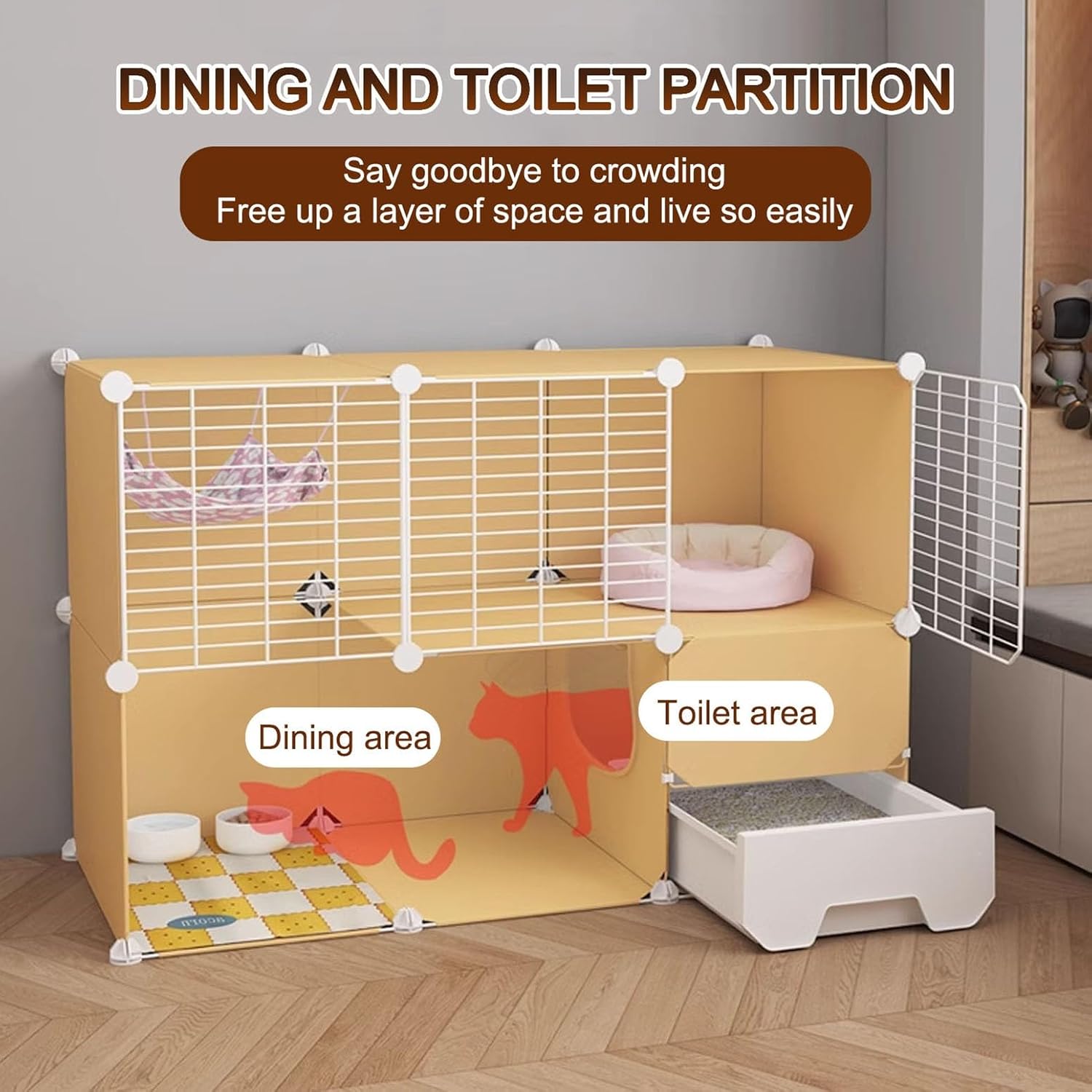 Indoor DIY Cat Enclosure, Cat Kennels for Indoor Cats with Litter Box, Easy Rinse Cleaning, Refinement Grid (Color : White, Size : B-109x47x73cm)