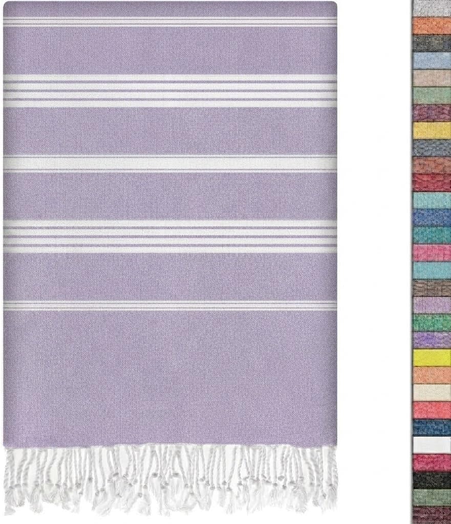 EPHESUS TOWELS Turkish Beach Towel - 38x70 inch Oversized - Sultan Design - Turkish Towel for Beach, Bath, Pool, Gym, Yoga - Prewashed, Lightweight, Quick Dry (Soft Light Lilac, Sultan)