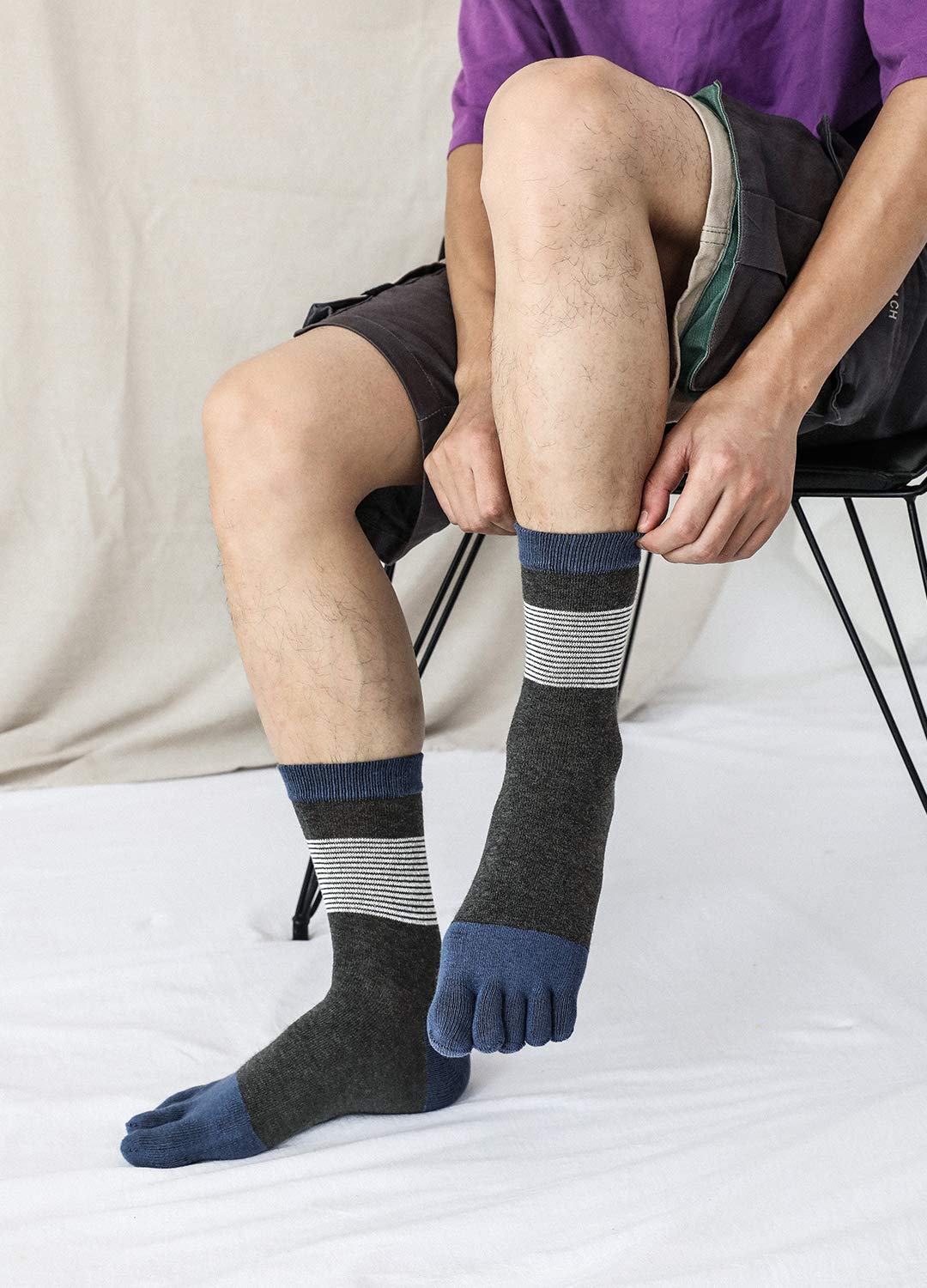PUTUO Men's Socks with Separate Fingers, Sports Cotton Socks for Men, 5 Toe Socks, 5 Pairs, Multicolor-7-5 Pairs, 5/10 UK