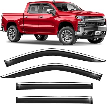 Voron Glass Chrome Trim Tape-on Extra Durable Rain Guards for Chevrolet Chevy Silverado 1500,2500,3500 2019-2026 Crew Cab, Window Deflectors, Vent Window Visors, 4 Pieces - 100486