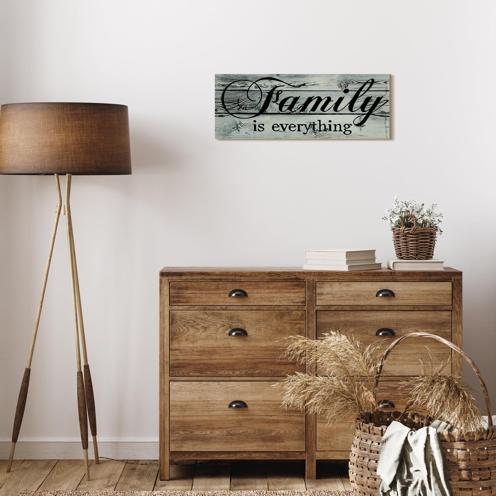 Jetec Family Is Everything Rustic Wood Sign - Farmhouse Wall Decor with Metal Hooks, Vintage Blue-Gray Hanging Plaque for Kitchen, Living Room, Entryway, Housewarming & Wedding Gift(Blue-Gray)