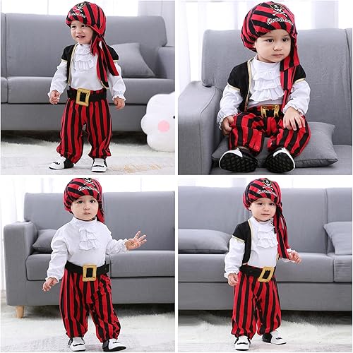 Miniatura 5 de AGQT Halloween Pirate Costume Dress Up for Boys Pirate Costume Toddler Cosplay Pirate Deluxe Outfit Accessories Set for Kids