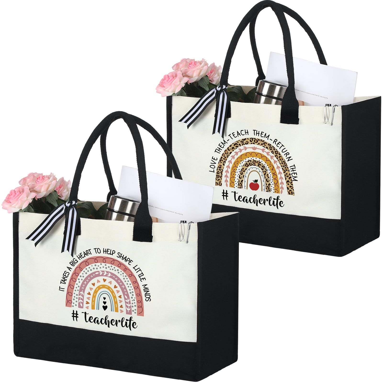 Panelee 2 Pcs Teacher Appreciation Gifts Teacher Canvas Tote Bag Thank You Gifts for Women Student End of Year Graduation