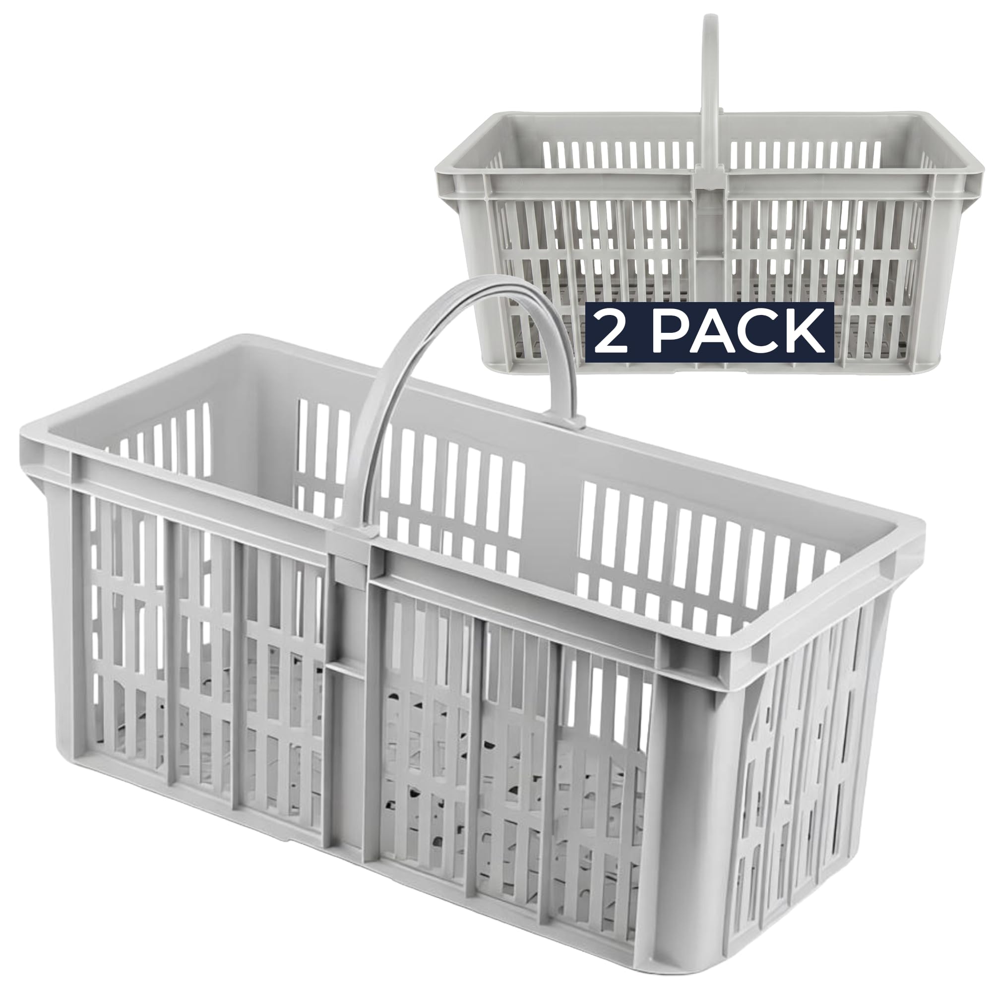 Chabrias Ltd Glass Collection Caddy Basket with Handle - UK Made Heavy Duty Bar Glass Carrier for Pubs, Restaurants & Home, Multi-Purpose Cleaning Caddy, Bottle & Glasses Transport - (2, Grey)