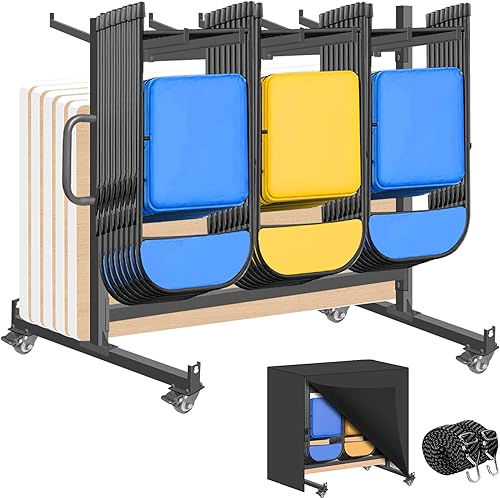 Estante plegable para silla, capacidad de 550 libras, carrito de silla plegable resistente con capacidad para 42 sillas o 12 mesas, almacenamiento