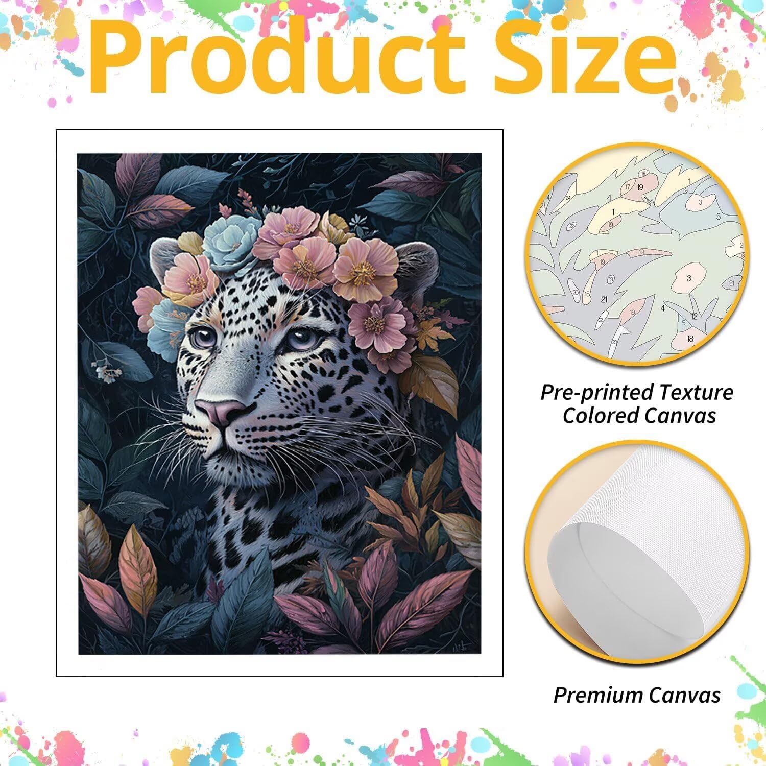WEISHIWE Malen nach Zahlen Erwachsene Leopard mit Blumen, 70x90cm x-399 | Handgemalt Ölgemälde Kit für Mädchen Jungen ab 7 8 9 Jahre, Rahmenlos, für die Wanddekoration zu Hause, DIY Acrylmalerei