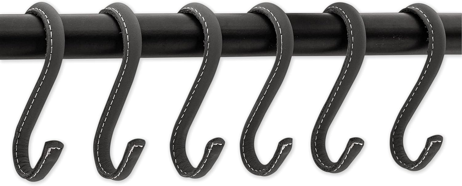 Brute Strength - 4pcs S Shaped Hooks Wrapped in Full Grain Leather - Gray - Stainless Steel & Leather Material - Heavy Duty Kitchen & Home Storage Hooks