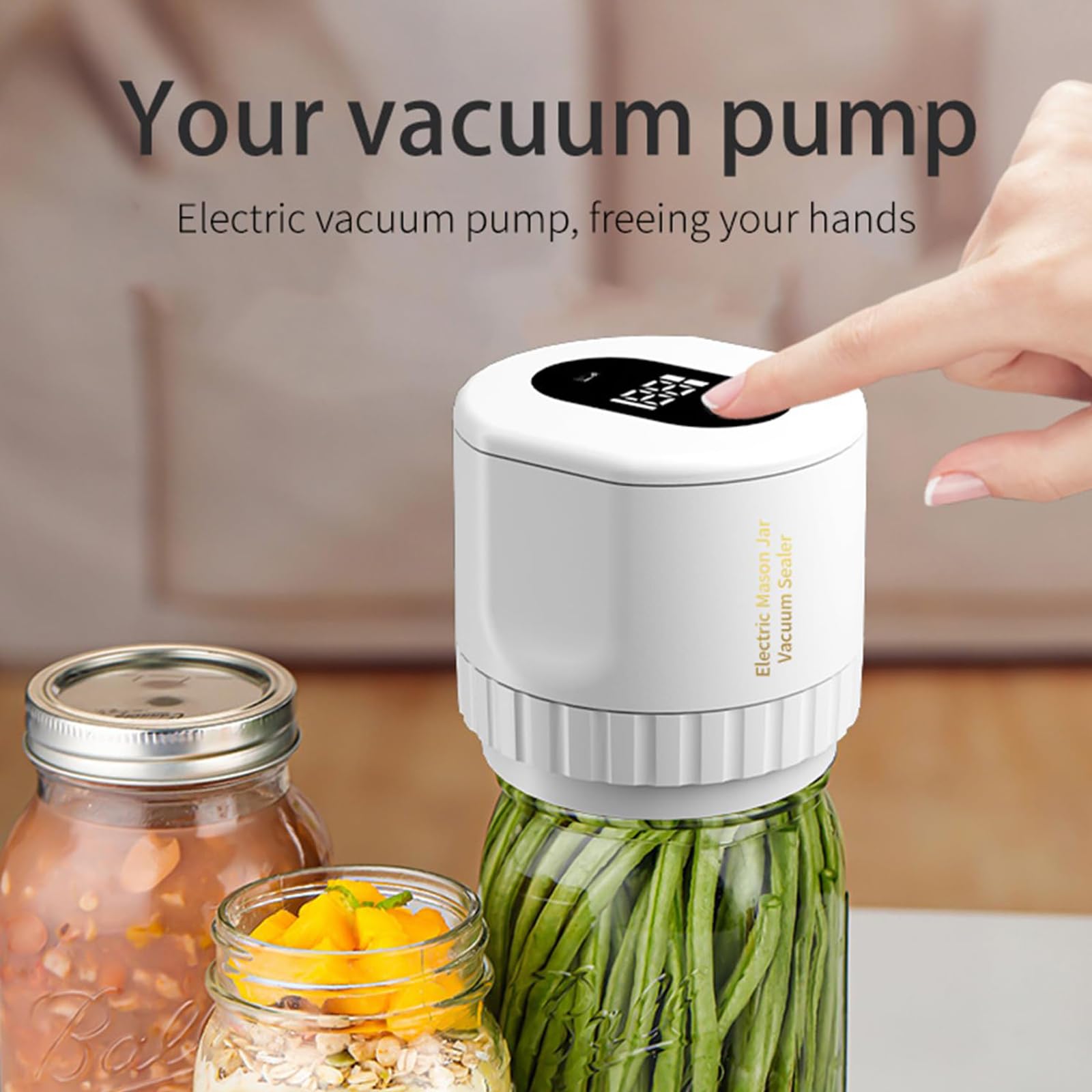 Sellador al vacío eléctrico para tarros de masón, máquina selladora al vacío para alimentos con tapas para tarros de boca regular y ancha, sellador al vacío portátil silencioso y recargable para