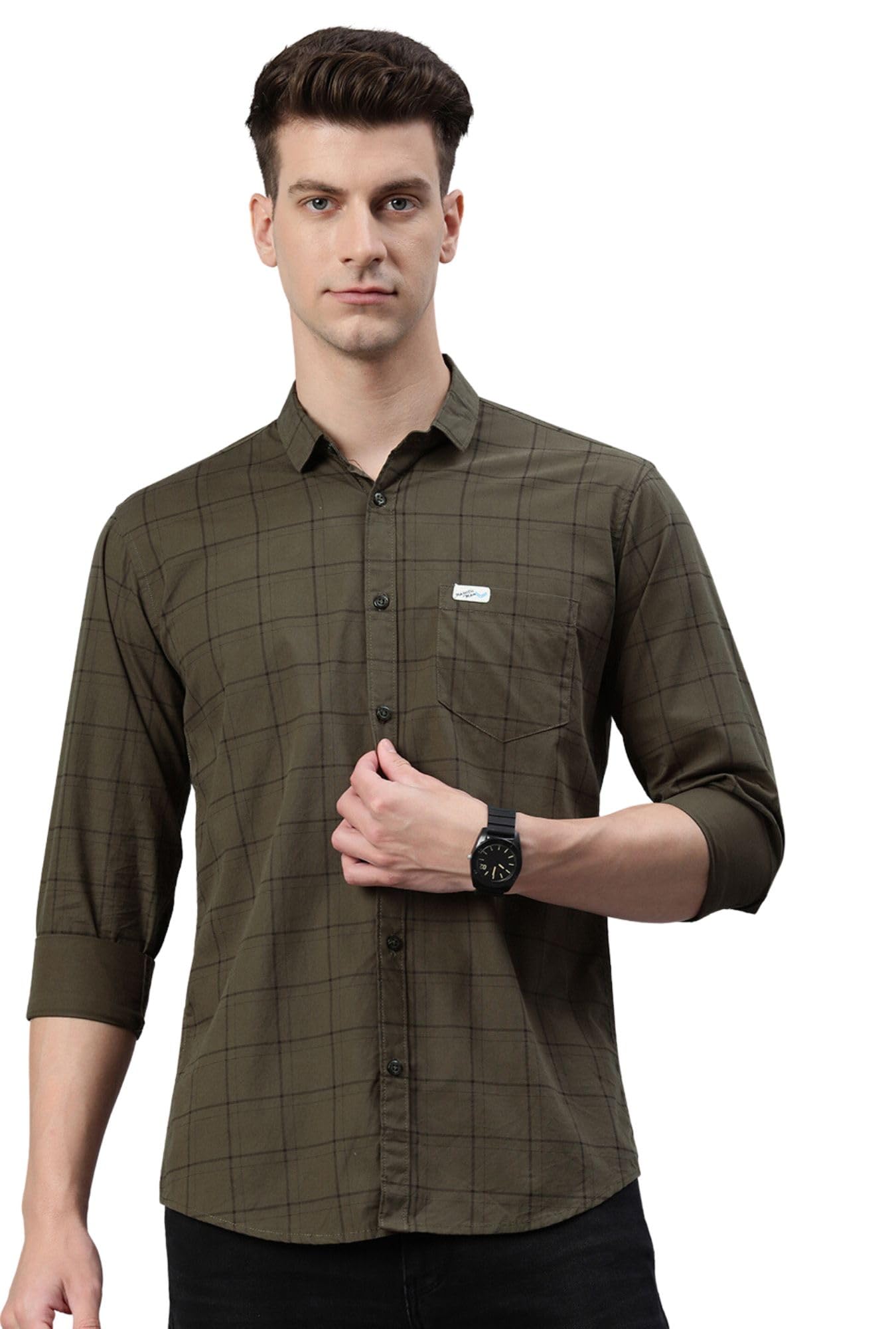 Majestic ManMen Comfort Slim Fit Opaque Checked Pure Cotton Casual Shirt