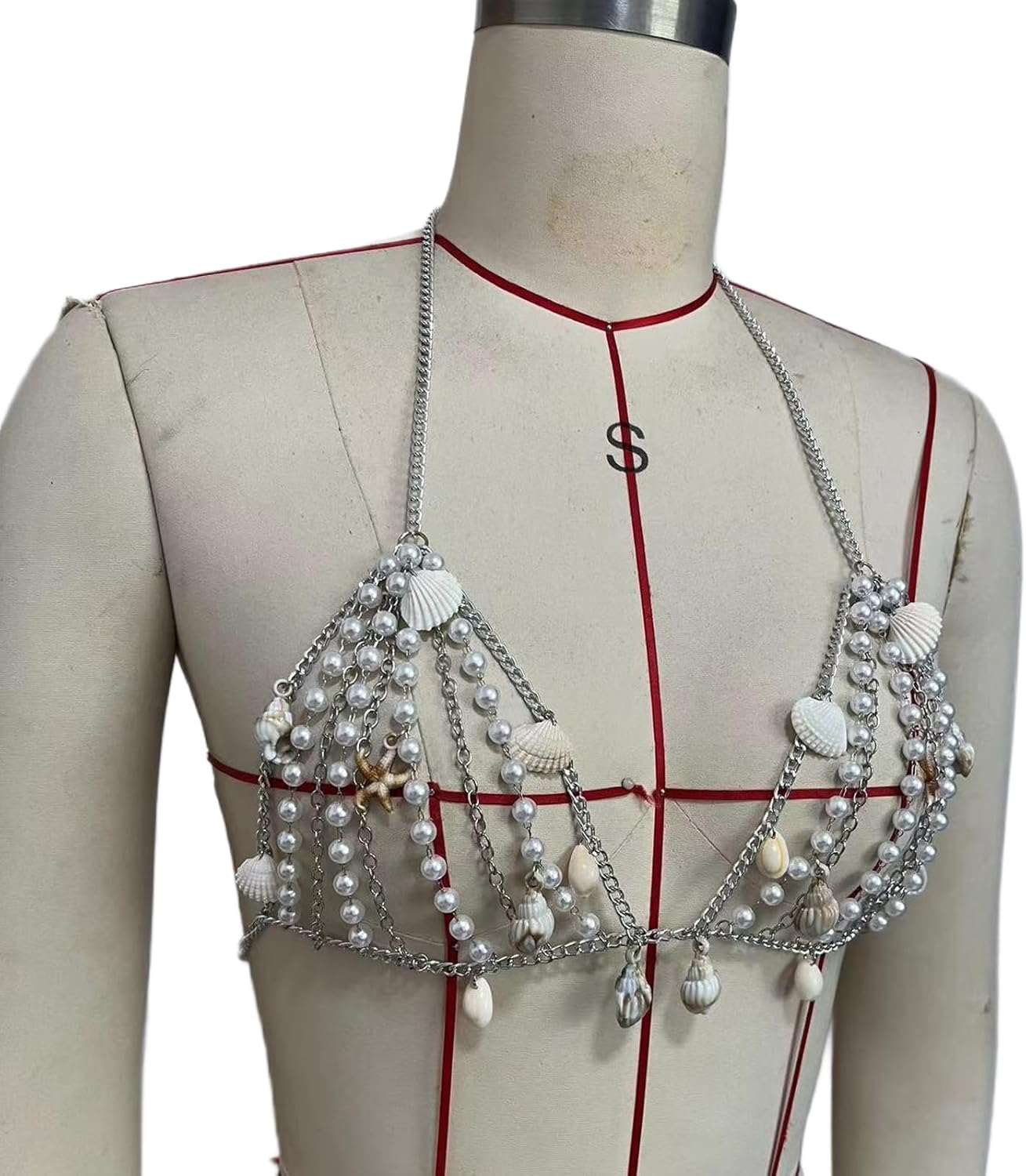 White Pearl Seashell Tassel Bra Chain,Summer Beach Conch Seashell Pendant Body Chain Bikini Pearl Beads Chest Chain Jewelry for Women - Image 5