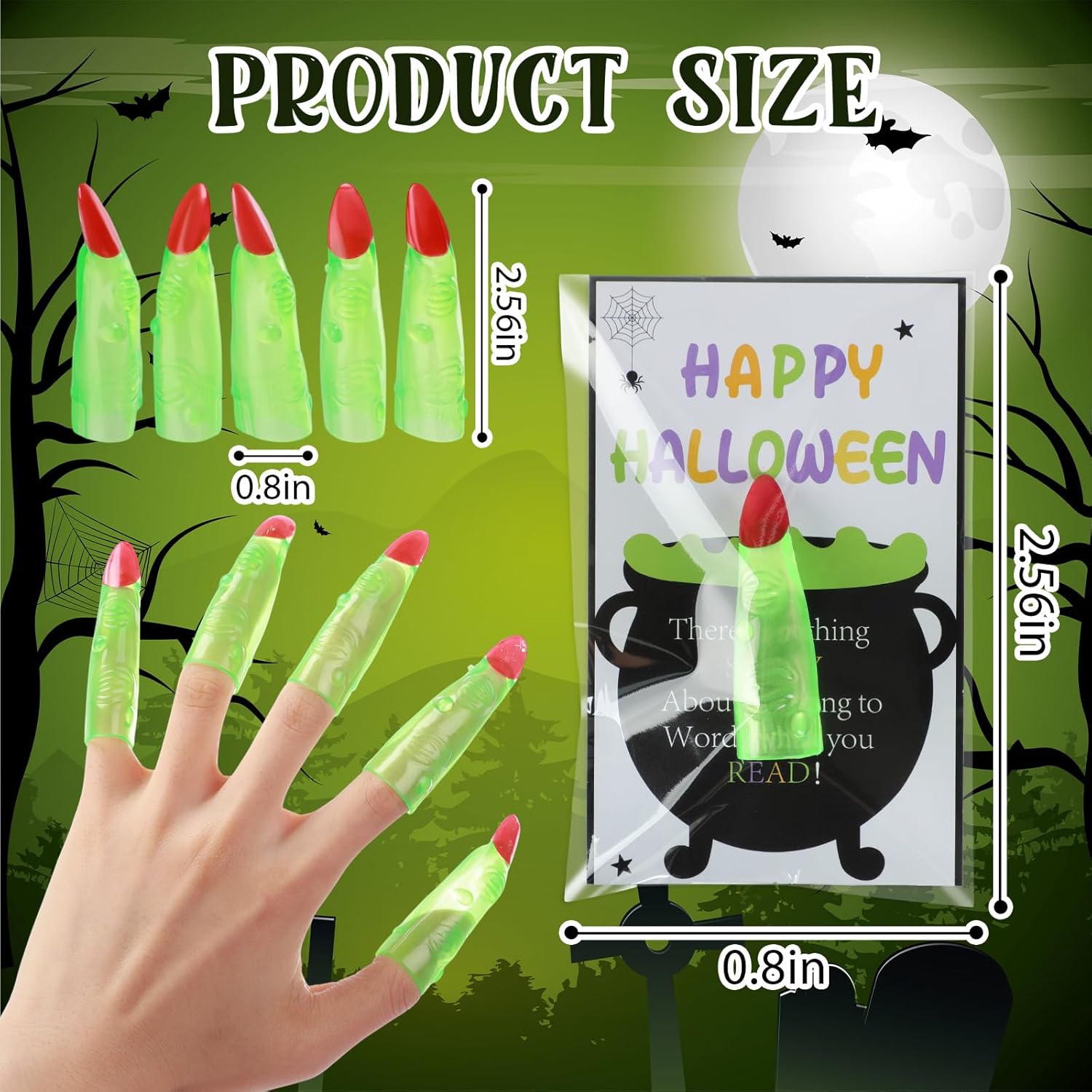 60 Pcs Halloween Witch Finger Pointer Reading Vampire Fingers Nail Set Glow in The Dark Fake Fingers Nail Trick Props for Costume Cosplay Party Accessories (Luminous Color)
