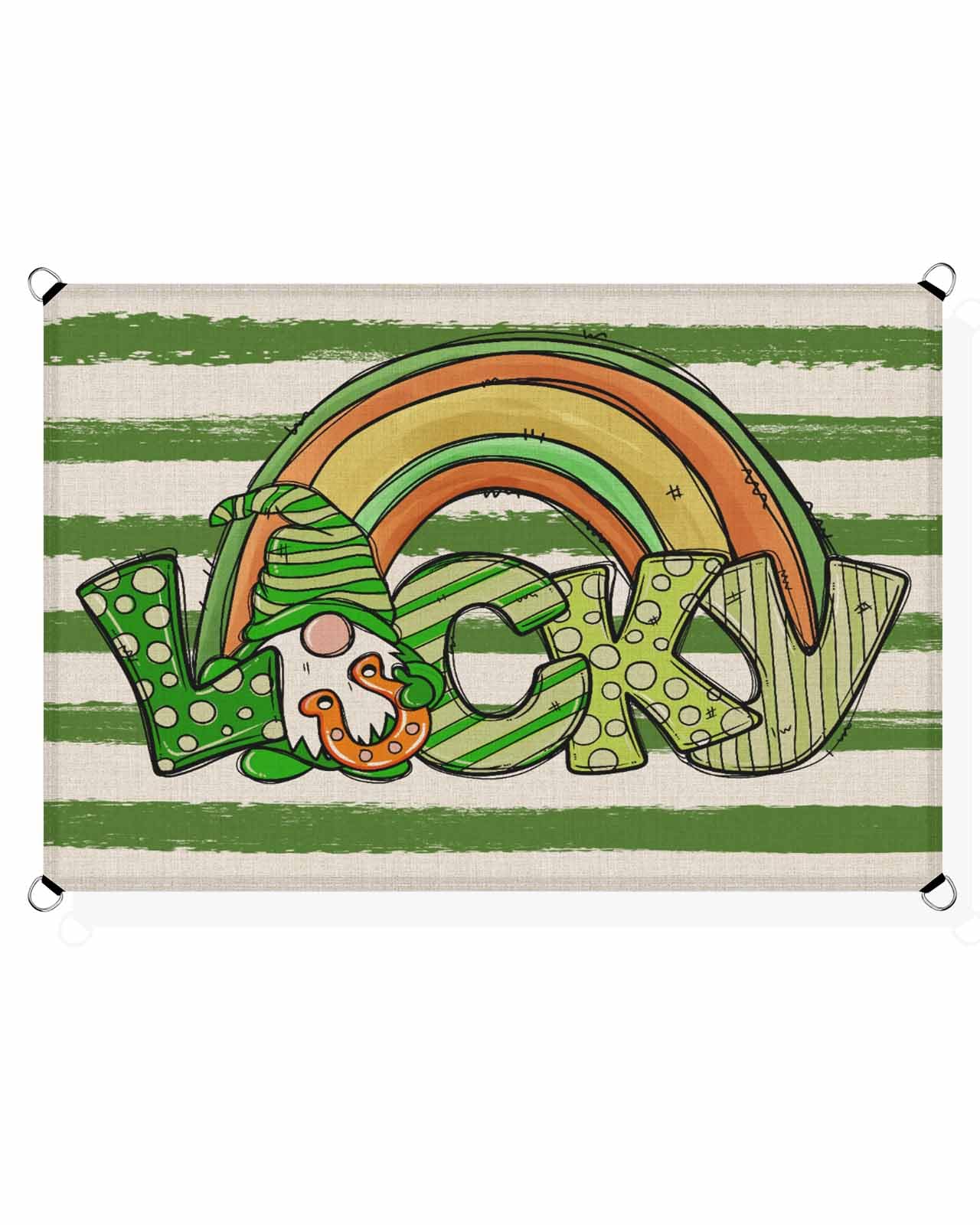 Boanket Sun Shade Sail 14' x 18', St. Patrick's Day Large Heavy Duty Outdoor Shades Sun Screen, Green Striped Lucky Gnomes Rainbow Shade Cloth for Patio Deck Terrace Garden Lawns Beach Backyard