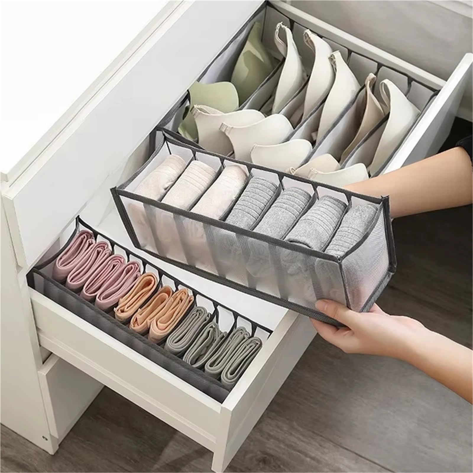 Organizador de cajones for ropa interior calcetines con divisores malla