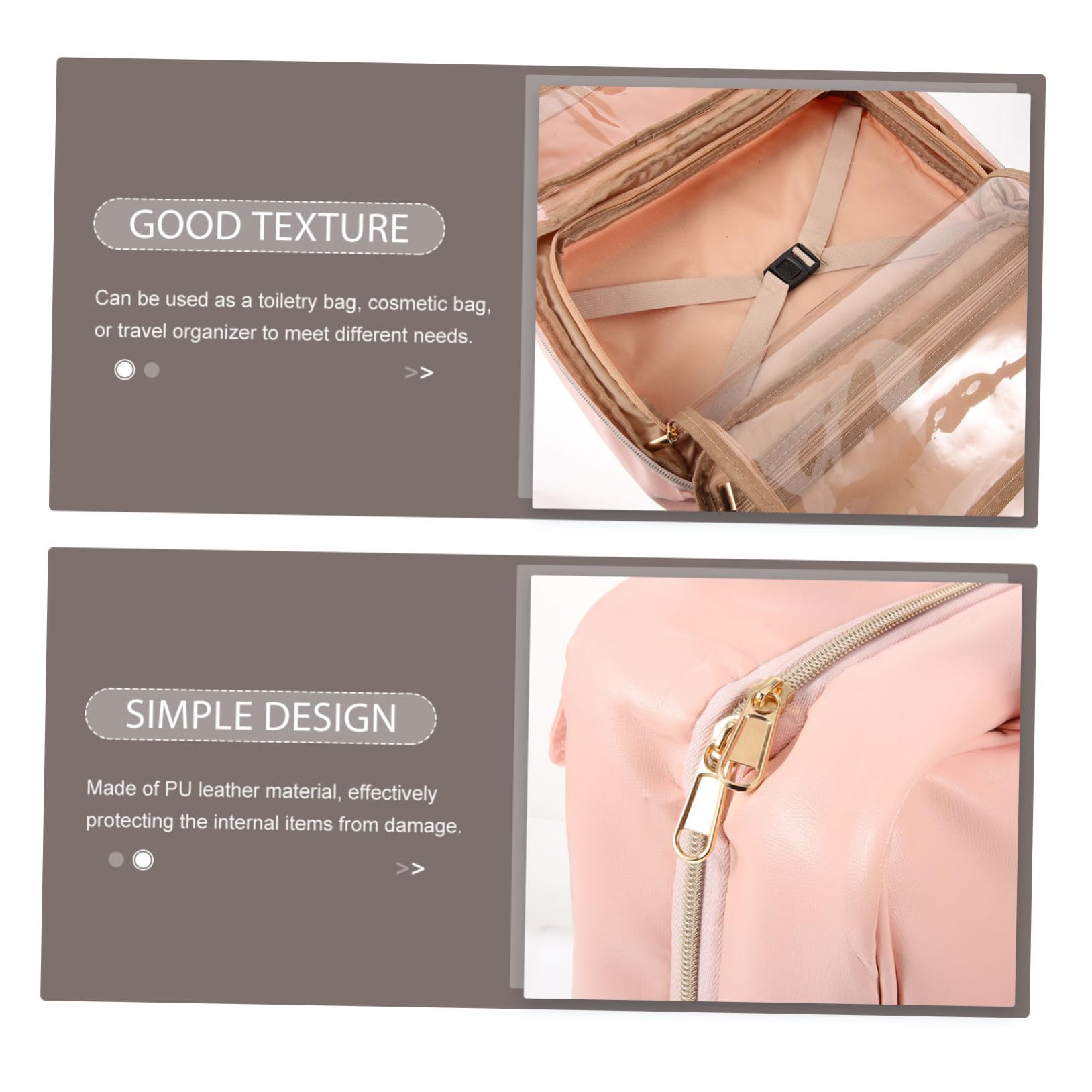 Borsa da Toilette da Viaggio in PU Pelle Organizzatore Cosmetici con Scomparti Multipli Trousse da Appendere per Donna Elegante e Resistente per Viaggi