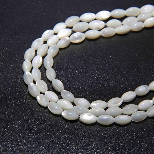 Miniatura 3 de Cuentas sueltas de 0.236 x 0.354in de color blanco arroz natural de nácar y concha de perlas, para hacer joyas, 15 pulgadas (40  44 piezas)