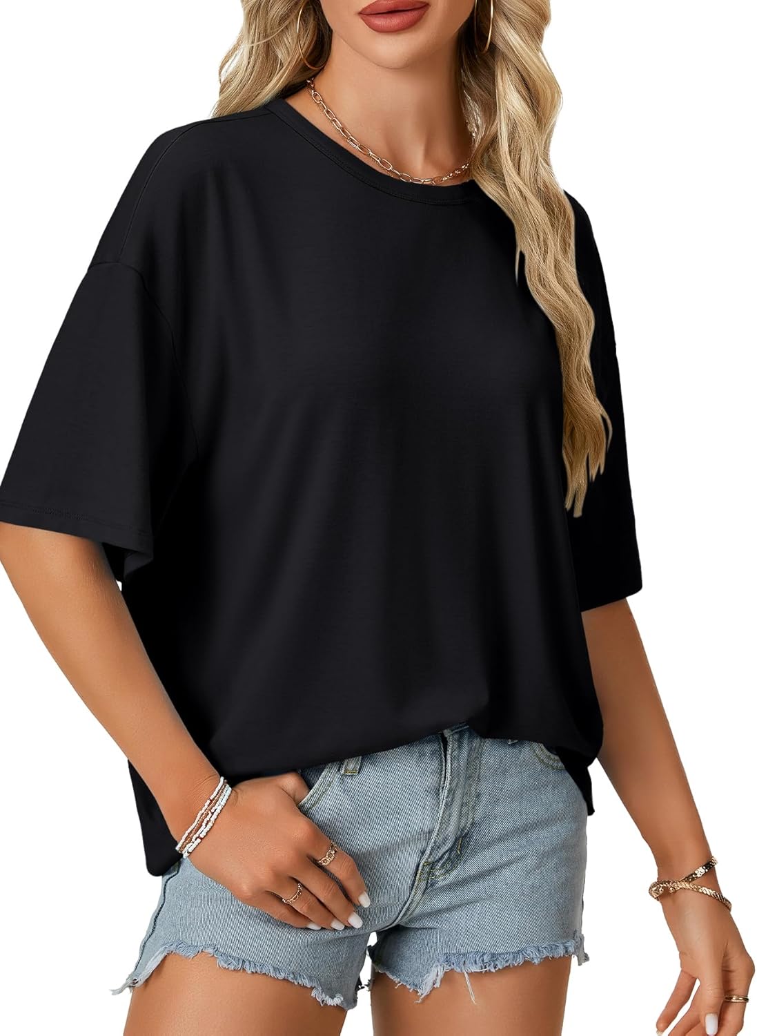 Rooscier Women's Open Back Workout Tops Cut Out Half Sleeve Crew Neck Casual T Shirts Blouse - Image 4