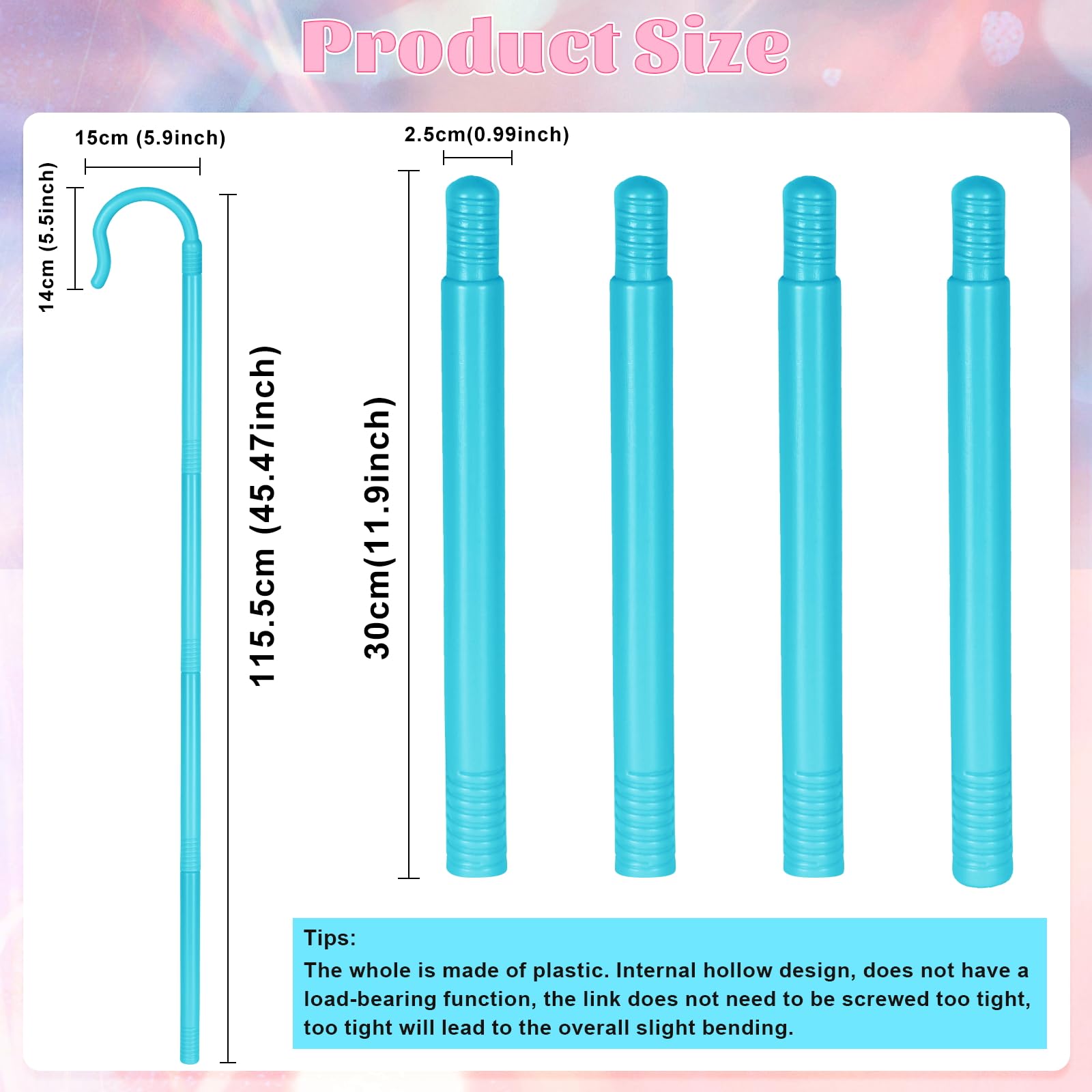 Spinosaurus 45" Shepherd's Staff Shepherd Crook Halloween Shepherd Nativity Costume Accessories Plastic Shepherd's Stick Blue Dress Up Cane Prop - Image 2
