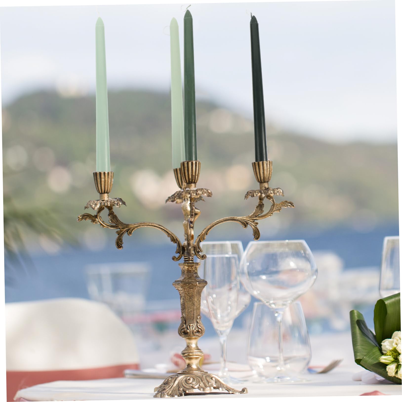 Candela a Palo lungo Profumata, Set da 4 Candele Coniche Verdi Sfumate, Materiale Sicuro, Decorazione Romantica per Matrimoni e Elegante