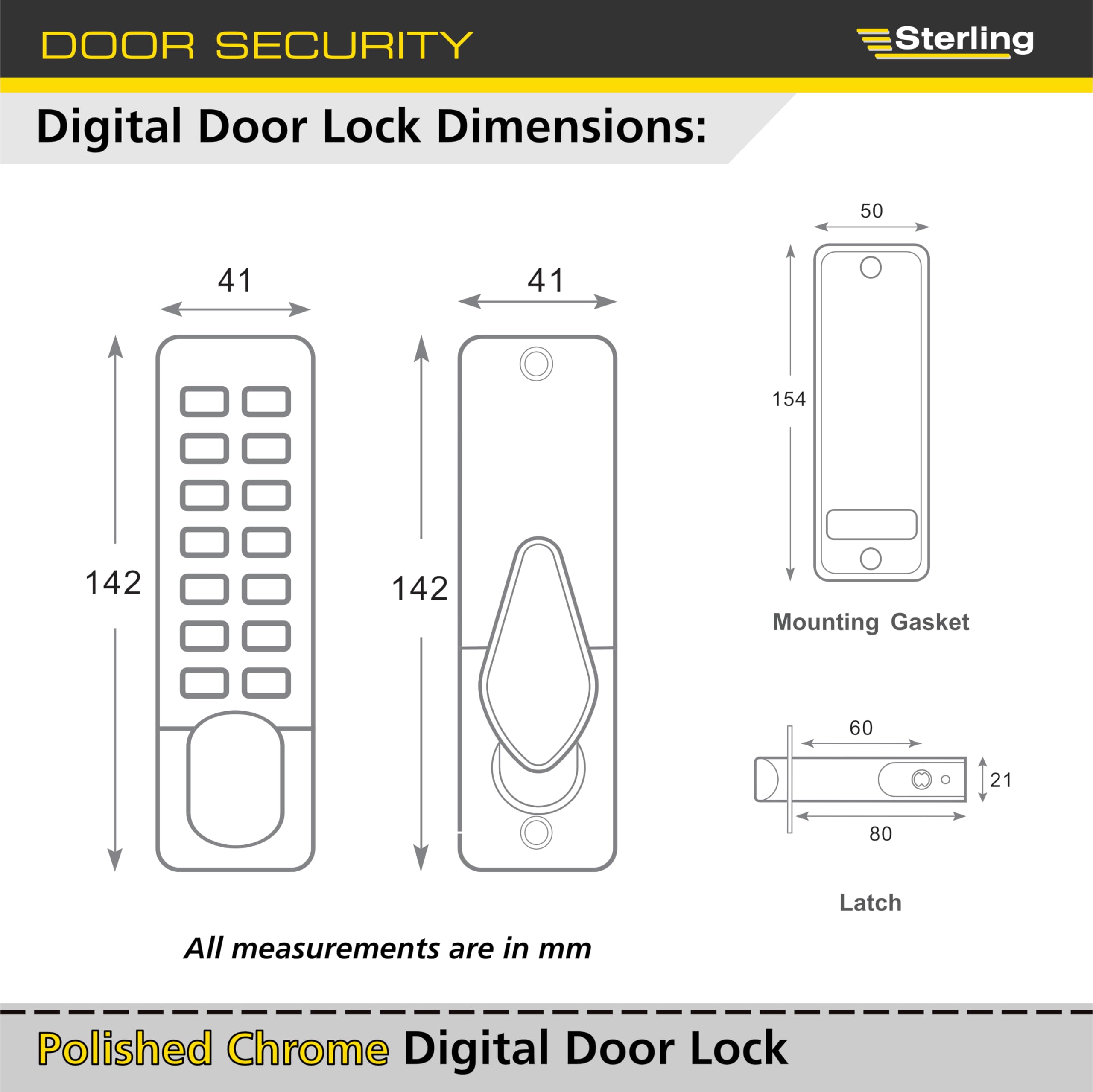 Sterling S2235PC Polished Chrome 14-Push Button Digital Door with Hold Back Function, Polished Chrome 14-button, S2235; S2235PB - Image 4