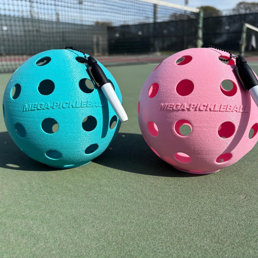 MEGA-Pickleball, Signature Ball with Marker, Flat Bottom Design, Pickleball Gift, Autograph Keepsake, 6.5" x 6.5" x 6" Inches, Sports Gift, Mulitcolor Ball Options, Made in USA, 3D PETG