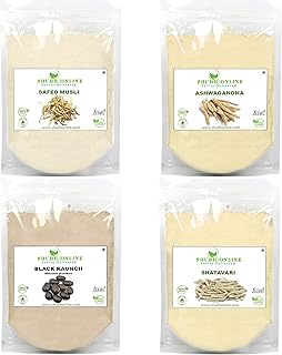 Shudh Online Safed Musli, Ashwagandha, Kaunch, Shatavari Powder Combo (Pack of 500 gram x 4 combo)