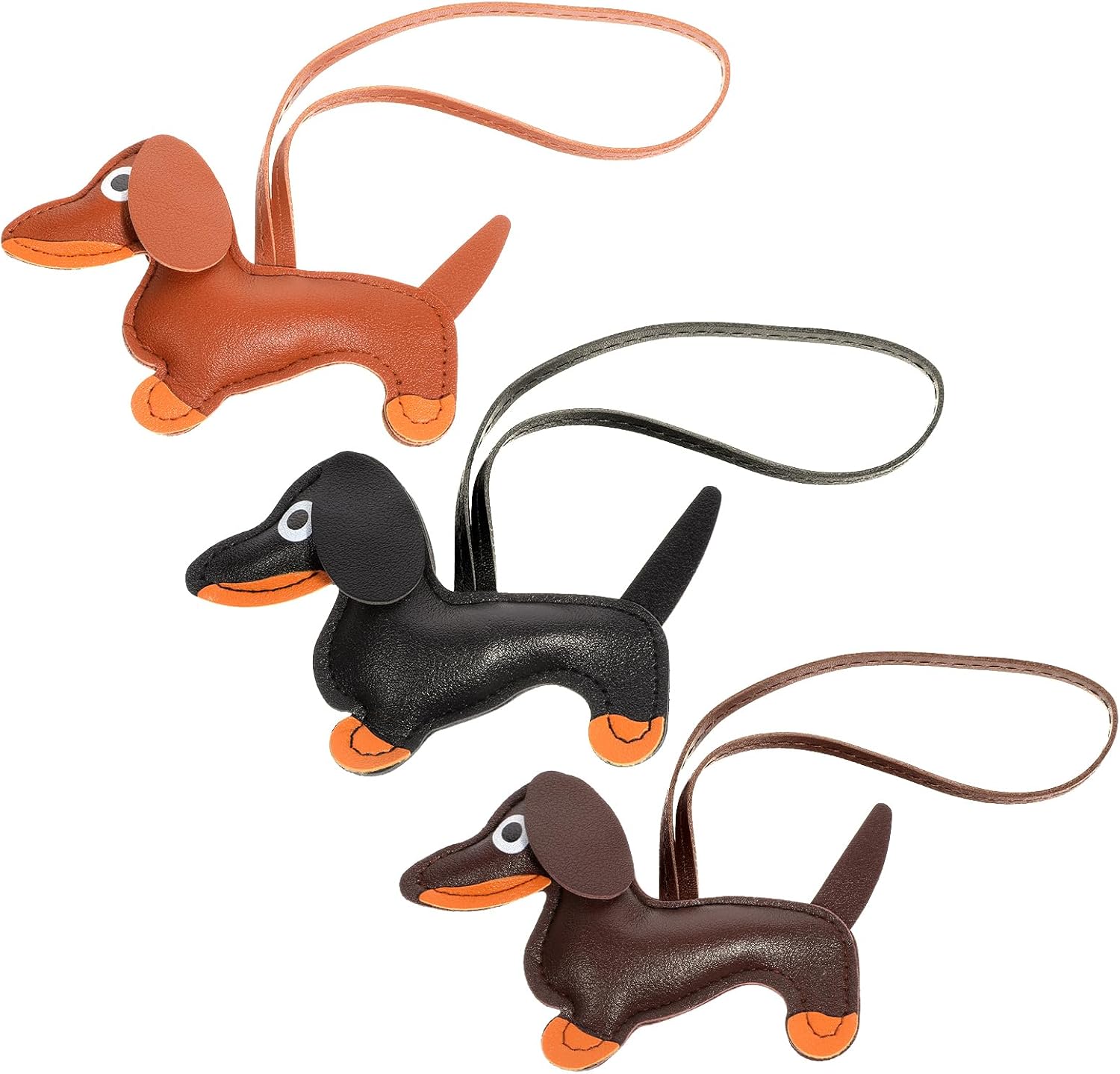 3 Pcs Dachshund Keychain, Leather Dachshund Bag Charm, Dog Shaped Purse Charms for Handbags, Cute Animal Ornament Keyring Key Holder Charm Gifts