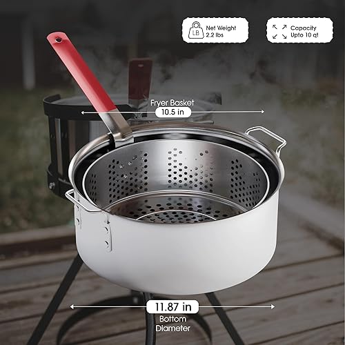 Vista 4 de Gas One Olla de Cocina de Aluminio Freidora Profunda con Cesta – Olla de Freír de Aluminio de 10QT con Asa de Agarre Fácil – Freidora Duradera