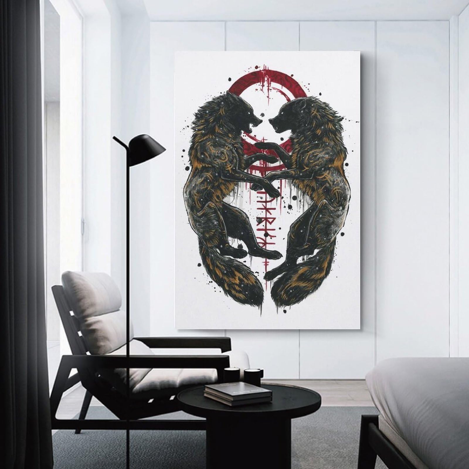 Junmoney Canvas Wall Decor Geri And Freki, 24x36inch(60x90cm), for Living Room, Bedroom, Office Or Hallway, Stylish Home Artwork for Focal Walls