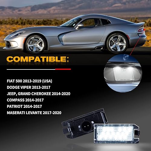 Miniatura 5 de Gempro Luz de matrícula LED para Fiat 500 Dodge Viper Jeep Grand Cherokee Compass Patriot etiqueta trasera Asamblea 2 unids