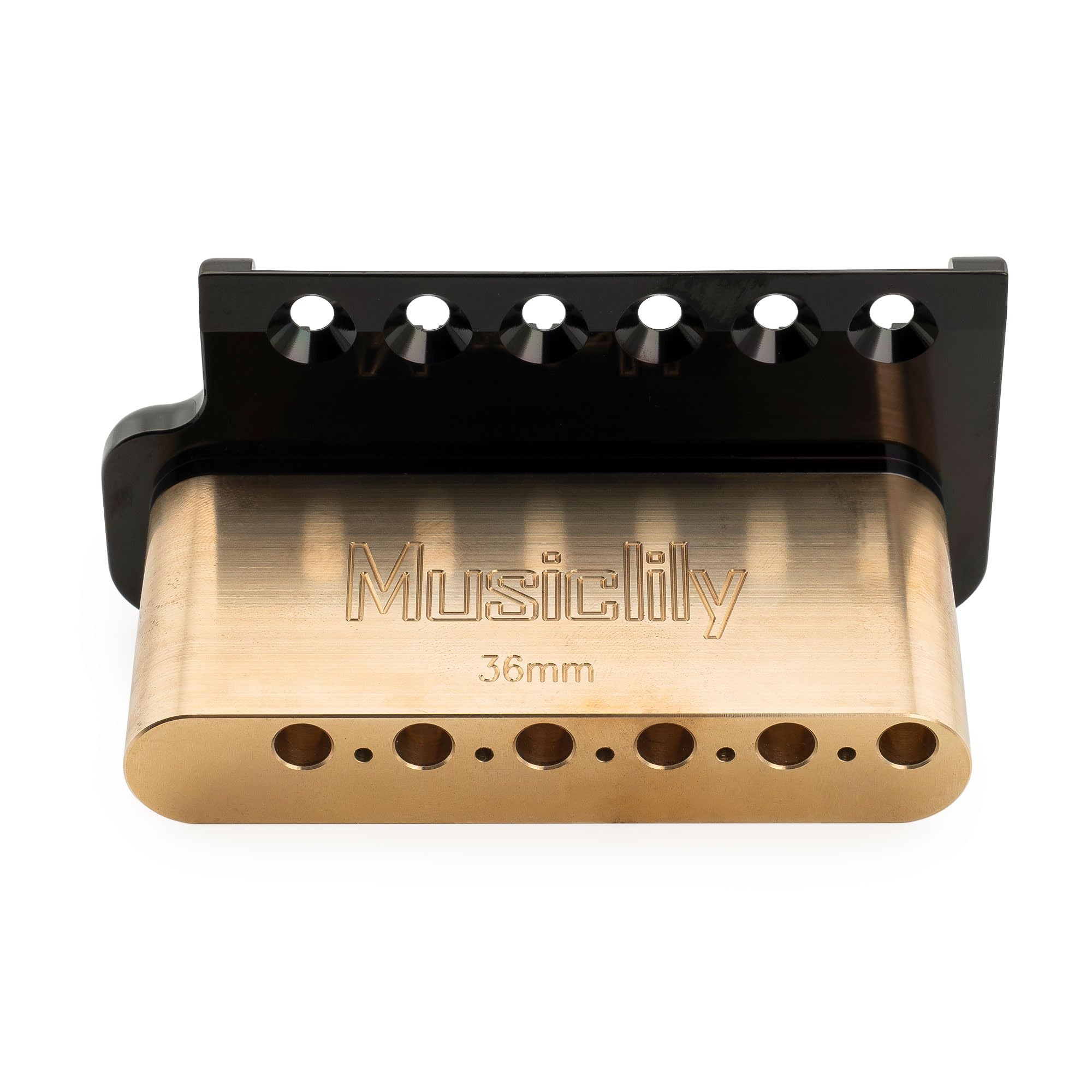Musiclily Ultra BV022 52,5mm 6-Punkt Tremolo Steg Brige Knife Edge Schwarz | Vollmassives Messing,mit 36mm Block,für Strat Style E-Gitarre